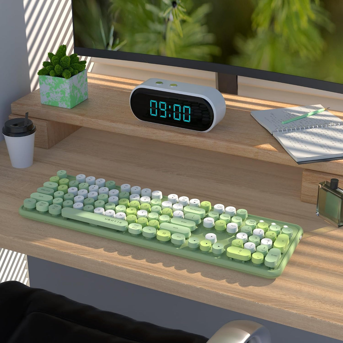 UBOTIE Colorful Wireless Bluetooth Keyboard, Dual Mode (Green Colorful)