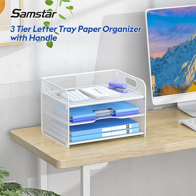 Samstar 3 Tier White Letter Tray Paper Organizer - Image 2