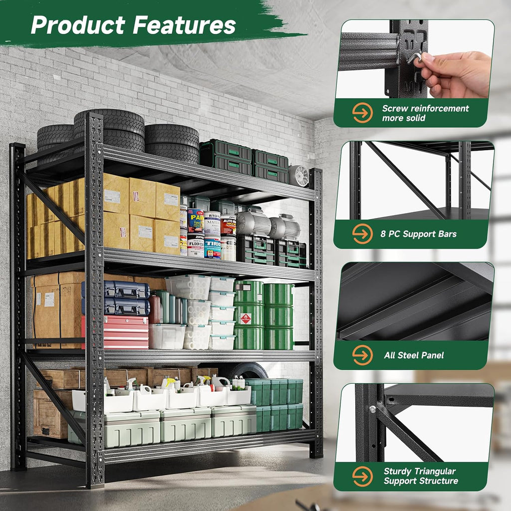 letaya 3000lbs storage shelves heavy duty,70" h garage showing dimensions