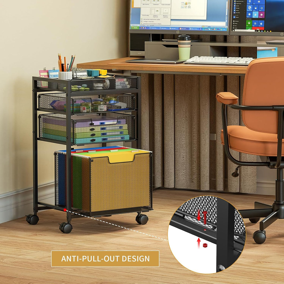 Rolling File Cart with 3 Storage Drawers, Under Desk Filing Cabinet with DIY ...