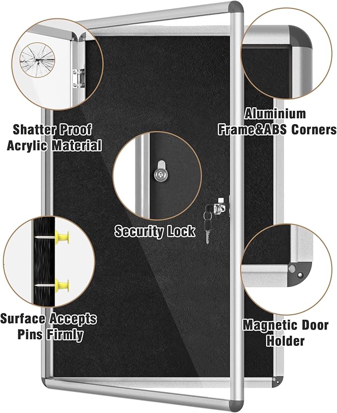 Mifuro 36"x24" Enclosed Bulletin Board, Lockable Weather-Resistant Aluminum - Image 3