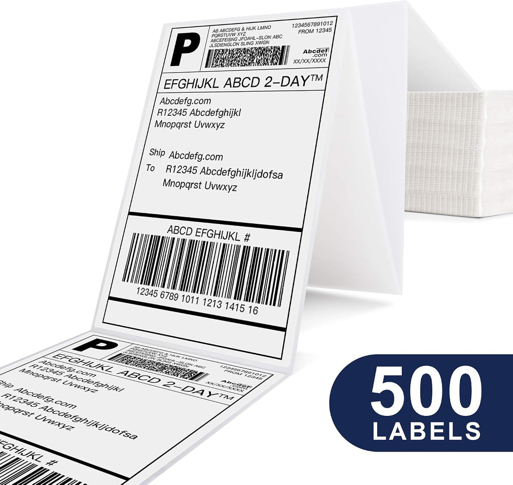 POLONO 4x6 Thermal Labels Fanfold, 500 Shipping Labels for Label Printer | Commercial Grade, No BPA or BPS, Print Clear and Sharp, Direct Thermal Shipping Labels Compatible with Thermal Printer