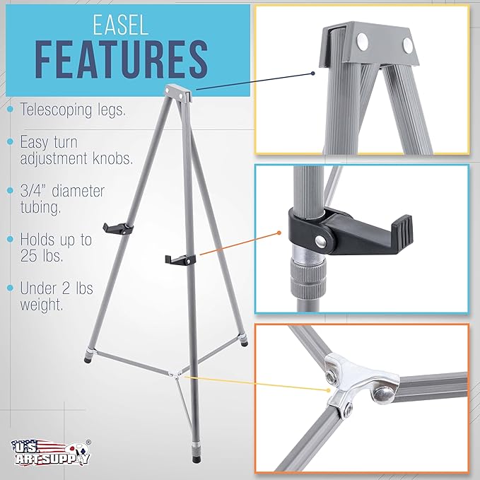 U.S. Art Supply 66" High Gallery Silver Aluminum Display Easel and Presentation - Image 3