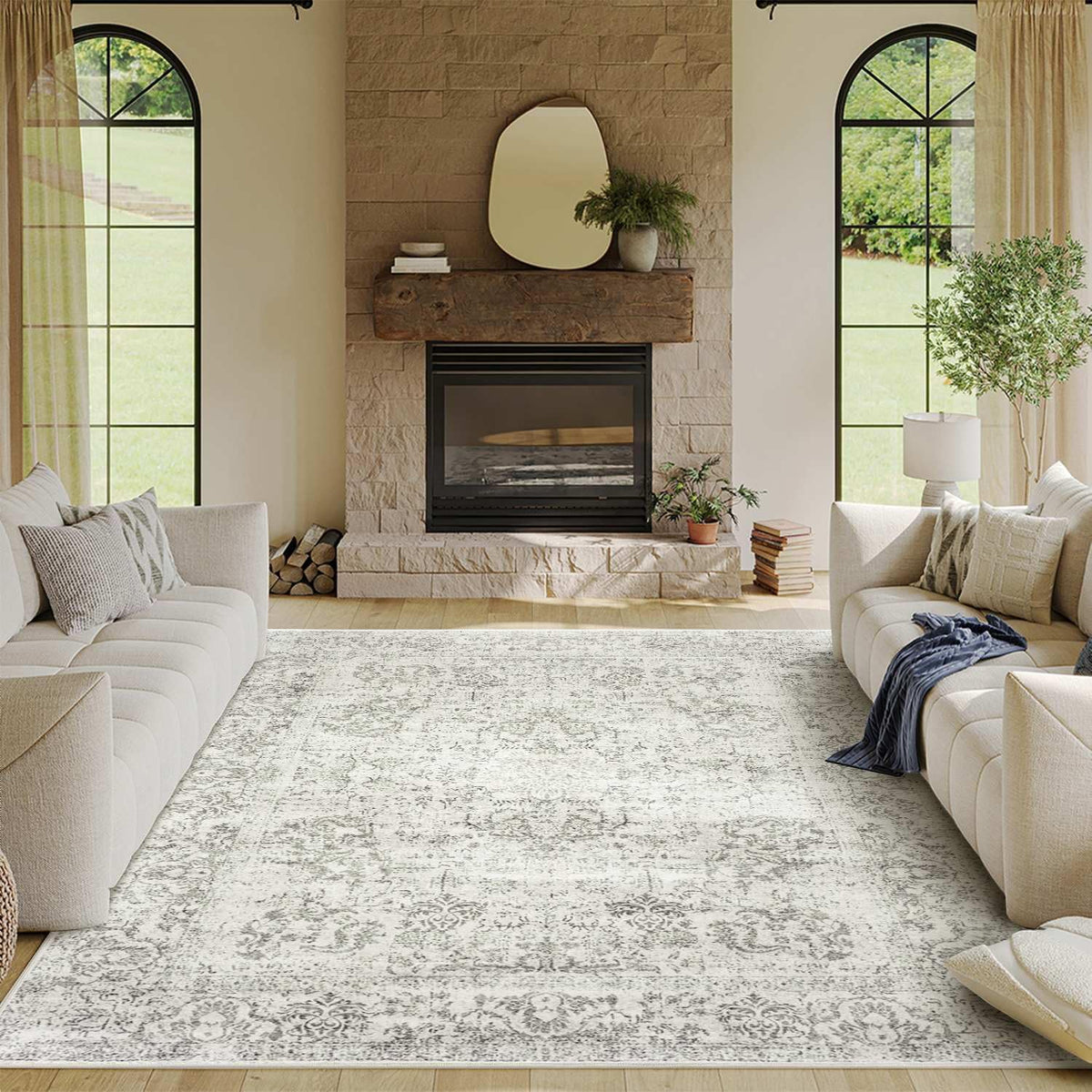 Rugxara Grey 5X7 Washable Area Rug for Living Room