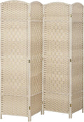 HOMCOM 4 Panel Room Divider, Hand-Woven Freestanding Wall Partition by HOMCOM
