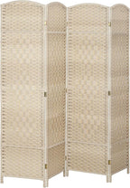 HOMCOM 4 Panel Room Divider, Hand-Woven Freestanding Wall Partition by HOMCOM