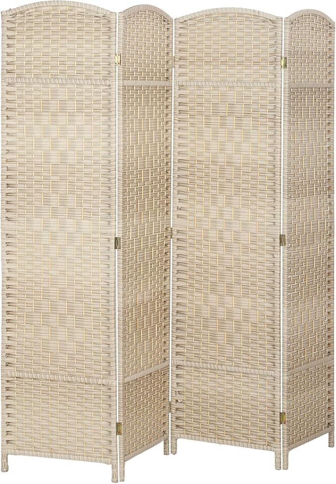 HOMCOM 4 Panel Room Divider, Hand-Woven Freestanding Wall Partition by HOMCOM