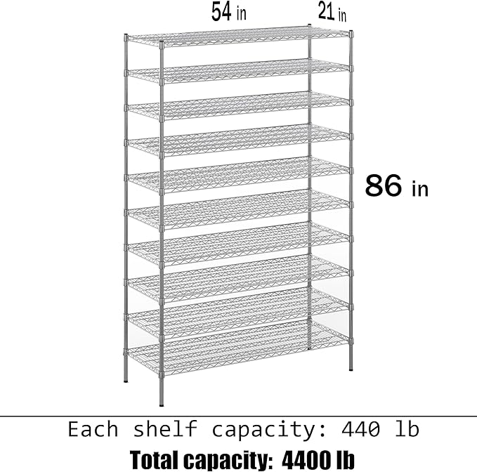 Regal Altair 21" Deep x 54" Wide x 86" Height Wire Shelving Kit | 10-Tier | NSF - Image 3