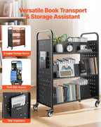 VEVOR Rolling Library Book Cart, 330 lbs Capacity, 38.2 x 20.3 x 48.2-Inch - Image 4