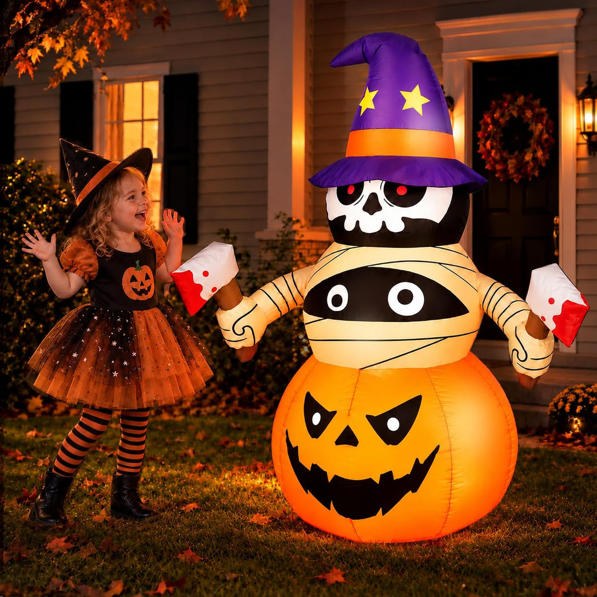 4FT Inflatable Halloween Decoration Outdoor Blow Pumpkin Stacker Yard Decor