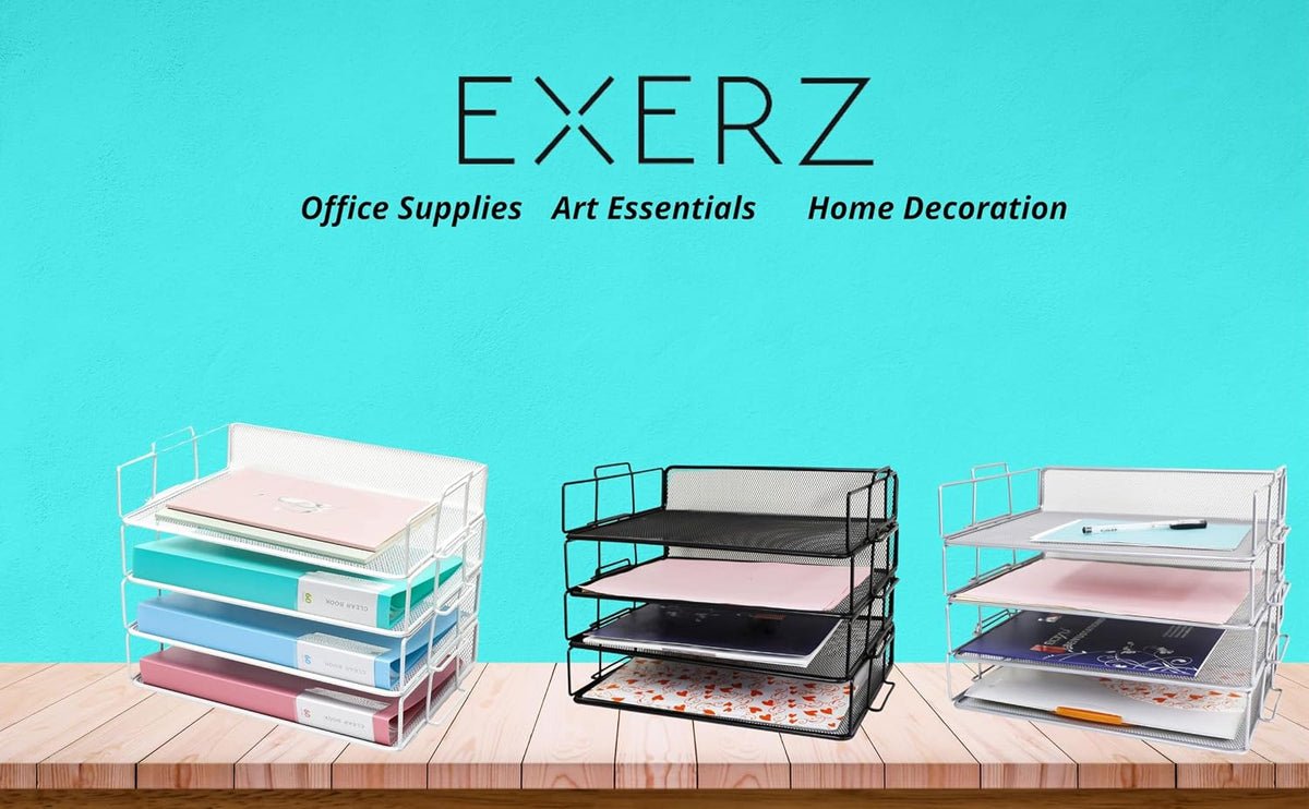Exerz Letter Trays 4pcs Black Paper Sorters Stackable, 4 Tiers File Trays, De...