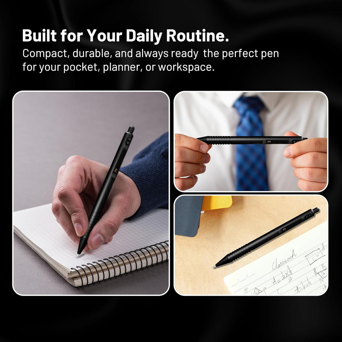 Everyman EDC Grafton Black Full Click Refillable 0.7mm Metal Gel Ink Pen