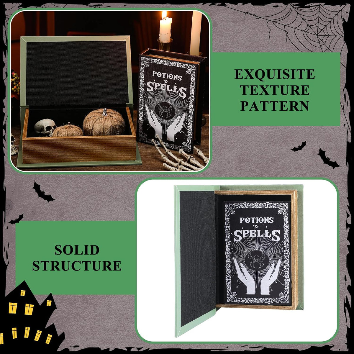 Beeveer Set of 2 Magic Nesting Halloween Faux Books Decoration Indoor