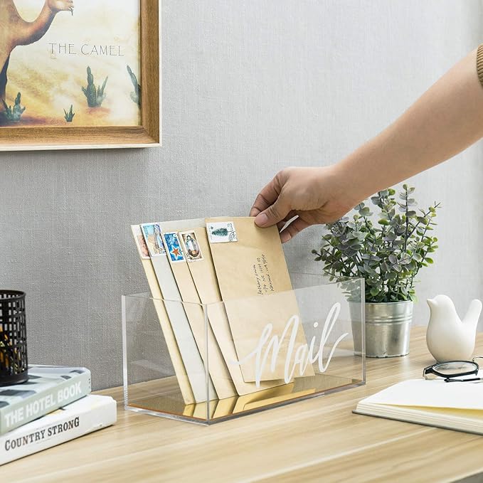 MyGift Clear Acrylic Tabletop Mail Organizer Box - Image 2