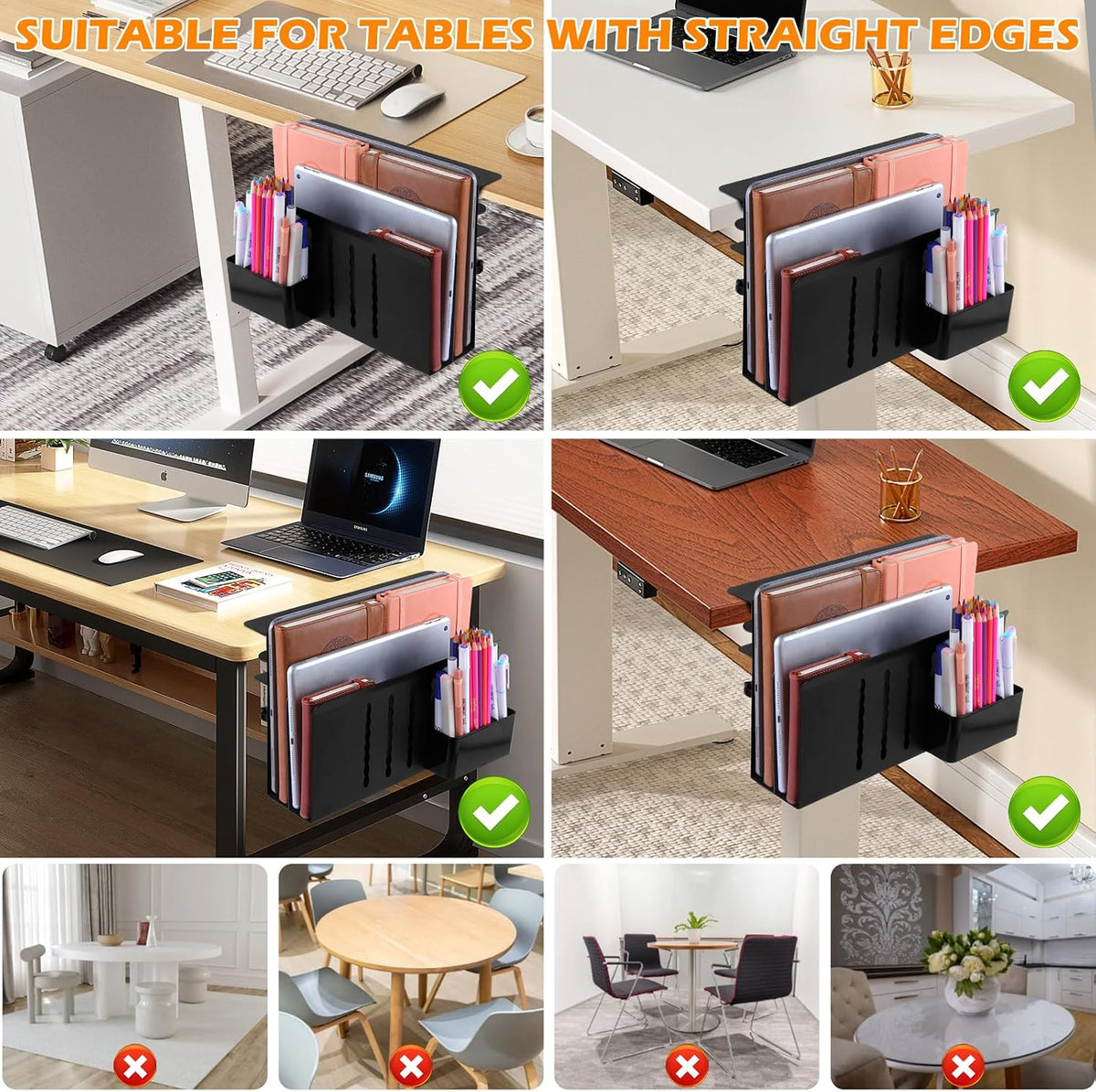 Desk Side Storage, 2 Tier Steel Hanging Organizer, No Drill Side Desk Organiz...