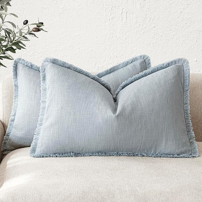 Foindtower Set of 2 Decorative Linen Fringe Lumbar Throw Pillow Covers Boho by Foindtower