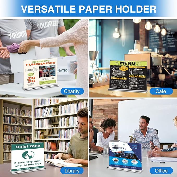 10 Pack Acrylic Sign Holder 8.5 x 11 Horizontal, Double-Sided Stand up Table - Image 5