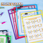 HTVRONT Oversized Dry Erase Pockets 10" x14", 30 Pack, for Classrooms | Back to School Supplies, Reusable Clear Sleeves with Rings, Plastic Sheet Protectors for Shops, Ticket Holders, Home & Office