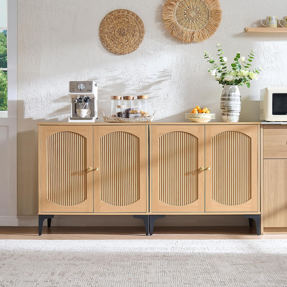 92.7" Modern Arched Sideboard Buffet Cabinet with Storage,Natural