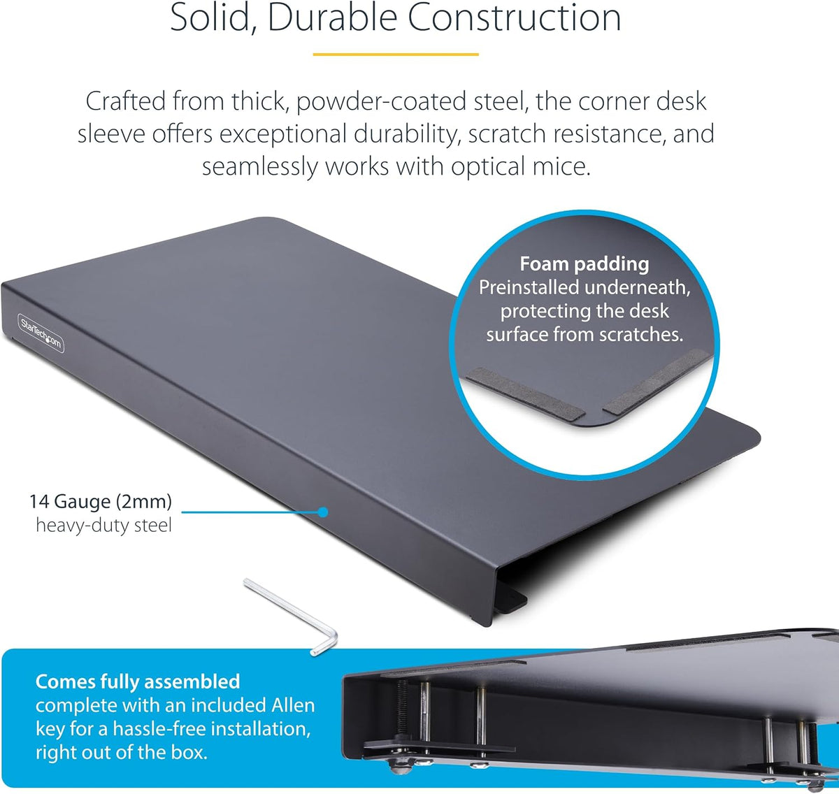 StarTech.com Clamp-On Steel Desk Corner Sleeve for L-Shaped/Corner Desk, for ...