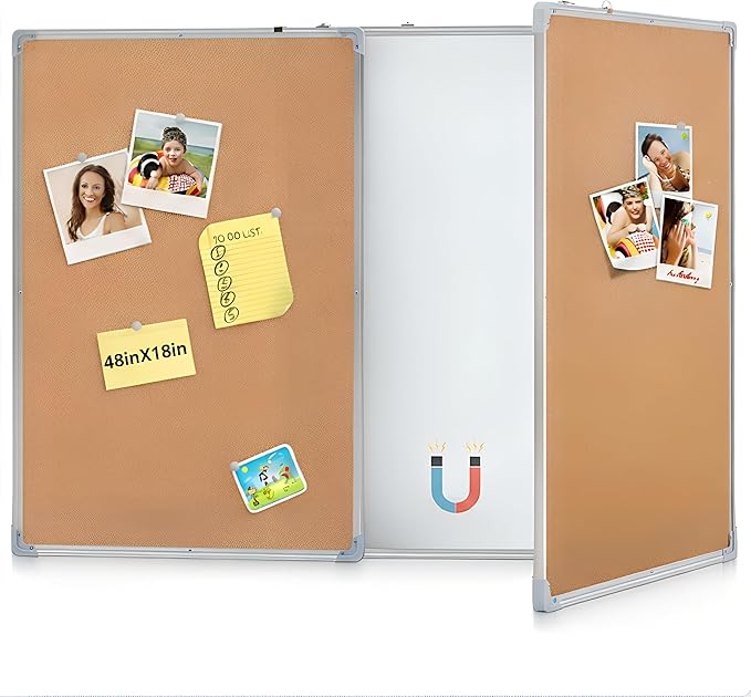 Mooliwe 48"x18" Tri-fold Cork Board Whiteboard Combo, Foldable Combination by Mooliwe