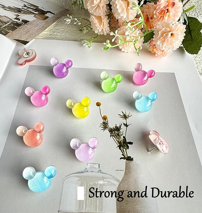 24 Pcs Thumb Tacks, Cute Push Pins, Colorful Decorative Pins, Mouse Tacks - Image 6