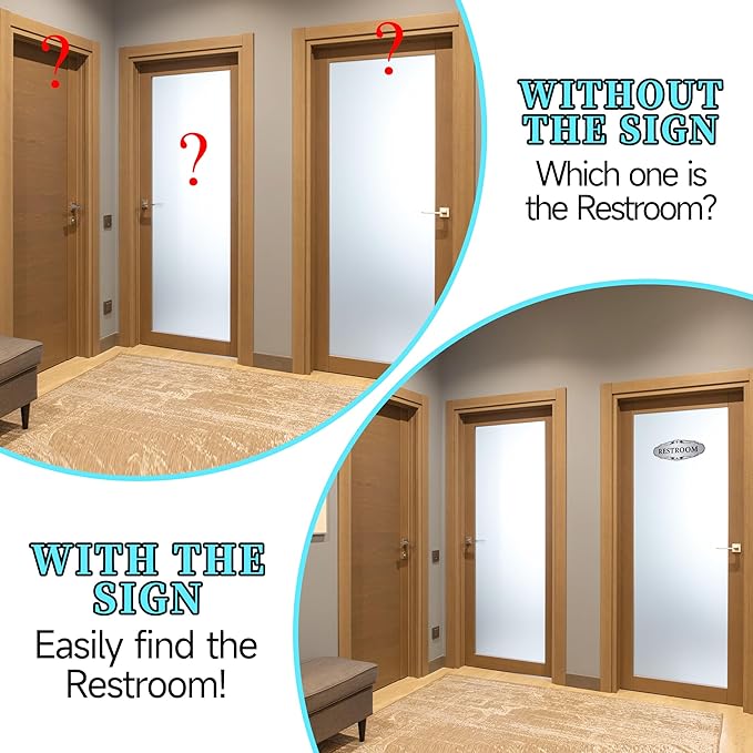 Restroom Sign Sticker for Business & Home, Self-Adhesive Brushed Silver Elegant - Image 4