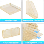 5-tier desk file organizer with drawer & pen, close-up detail