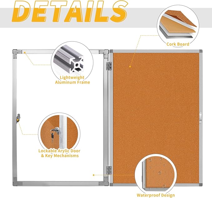Outdoor Enclosed Bulletin Board, Weatherproof Cork Noticeboard - Image 2
