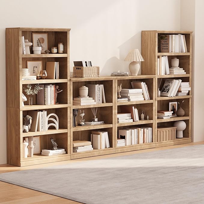 blini 5-Shelf Tall Bookcase Wooden Bookshelves 33in Wide Floor Standing Display - Image 6