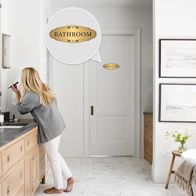 Bathroom Sign Sticker for Business and Home，Self-adhesive Brushed Gold Bathroom - Image 7