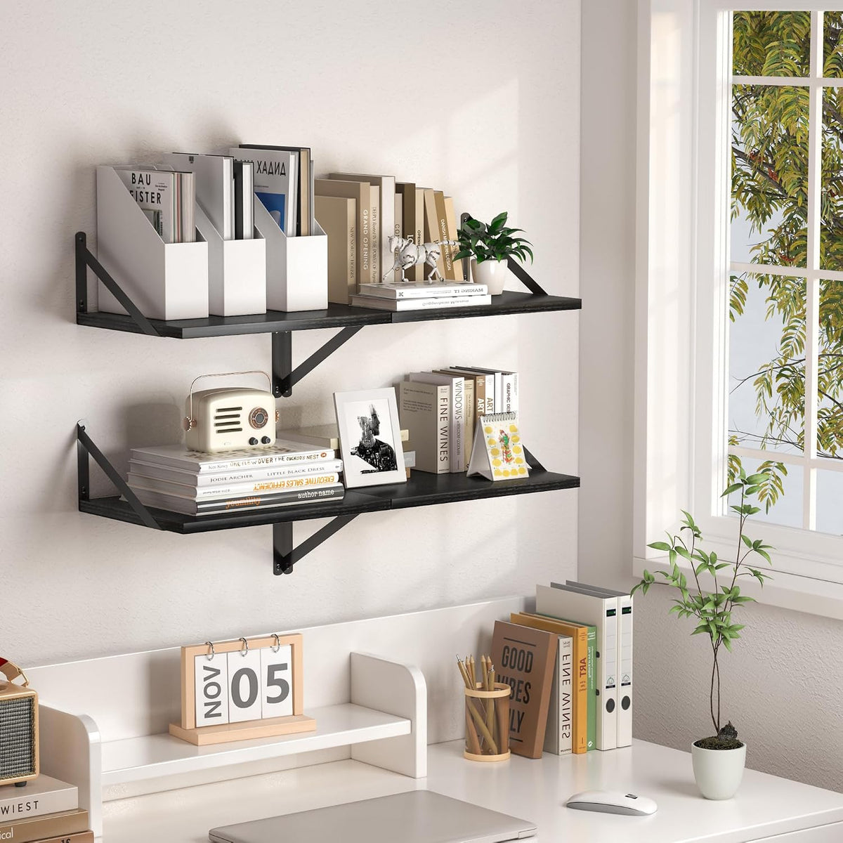 Heimlove 16W x 12D Deep Floating Shelves Set of 2 Black