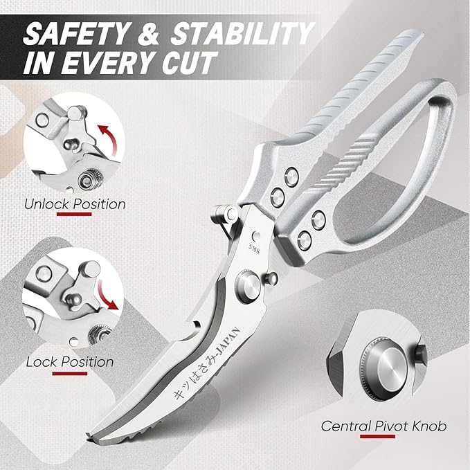 TIVOLI Kitchen Scissors Set Silver, Japanese Stainless Steel Kitchen Shears - Image 3
