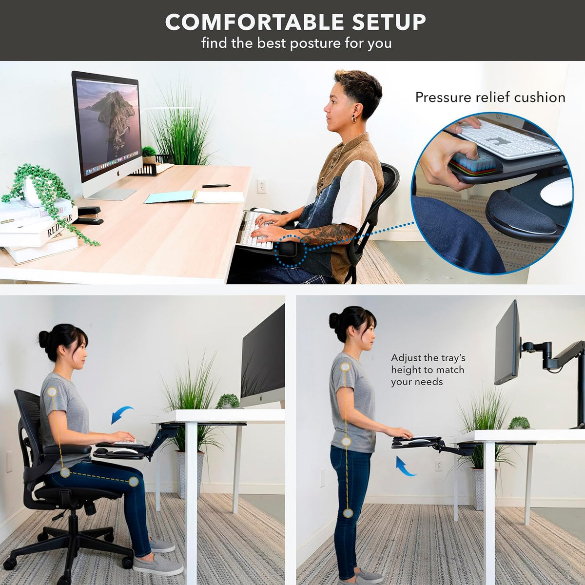 Mount-It! Under Desk Keyboard Tray with Wrist Rest, 15in Slide-Out, Black