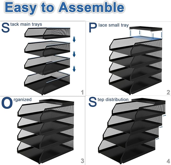Natwind 4-Tier Desk Organizer, Stackable Paper Tray, Desk Accessories, Metal - Image 8