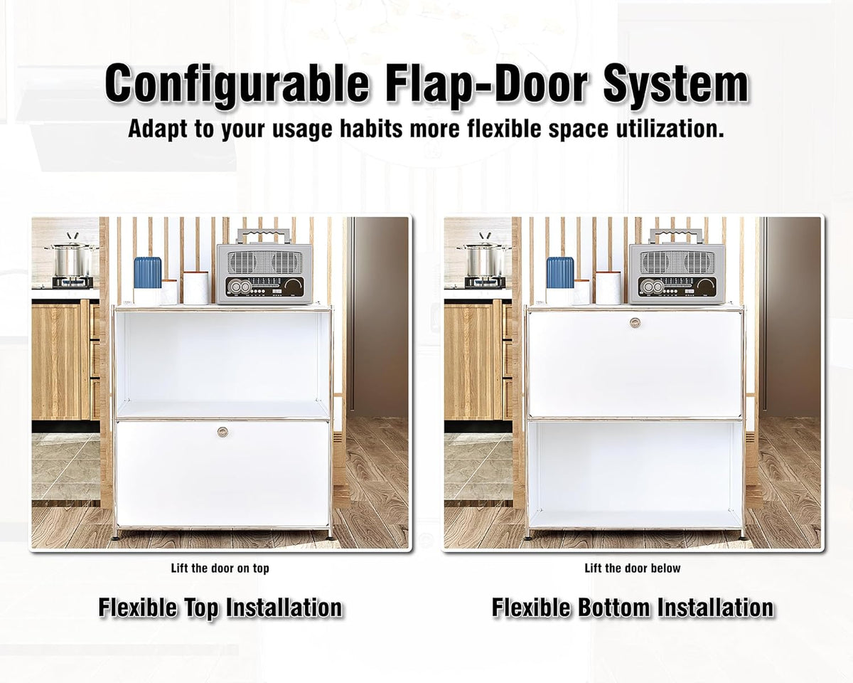 32.5-Inch Flip-Top Storage Cabinet with Detachable Wheels, Metal Side Table a...