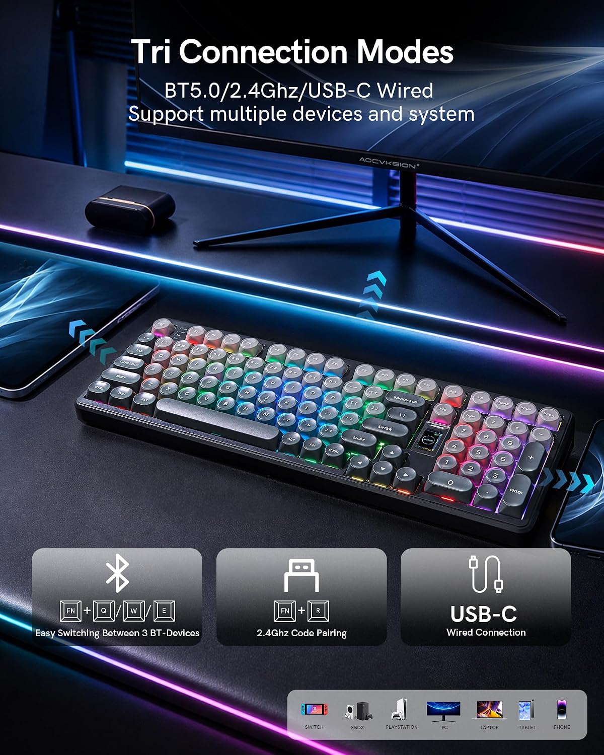 Keymatic WK98 Foundation Mechanical Keyboard, Black Creamy Gaming Keyboard