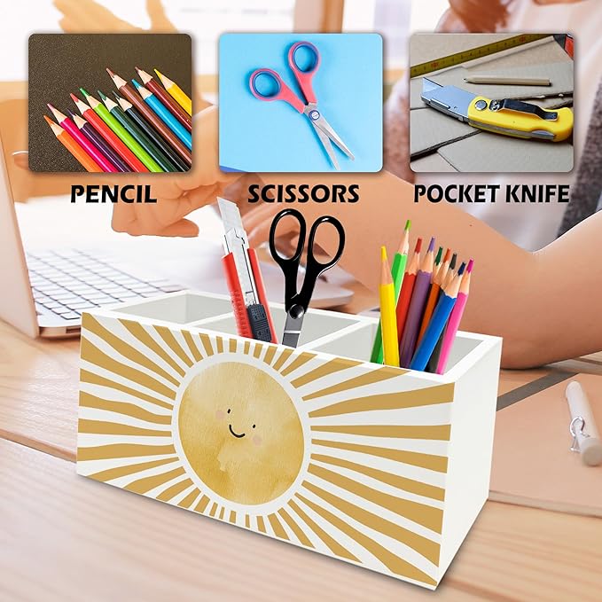 QZQE Boho Yellow Sunshine Pen Pencil Holder Organizer - Image 6
