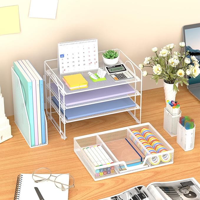 Marbrasse Desk Organizer and Accessories，4-Tier Paper Letter Tray Organizer - Image 2
