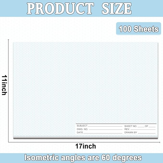 2 Pack 100 Sheets 11" x 17" Isometric Graph Paper Pad Landscape - Image 2
