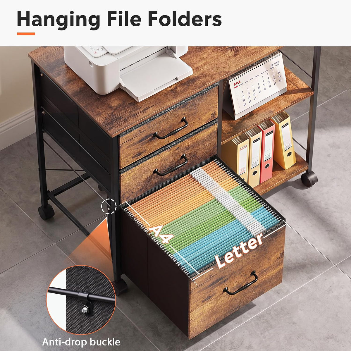 DEVAISE 3 Drawer Mobile File Cabinet, Fabric Lateral Filing Cabinet