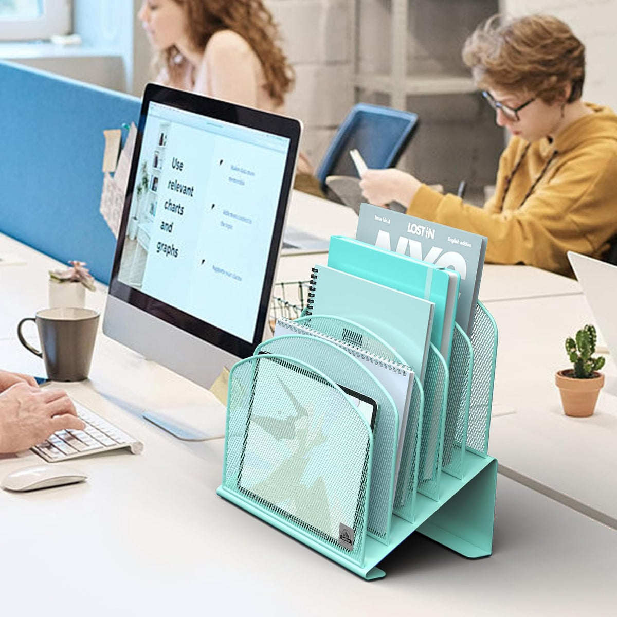 Delifox Inclined Desk File Organizer, Vertical File Folder Holder Stand