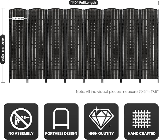 8 Panel Room Divider, 6Ft Folding Privacy Screen, Tall - Image 3