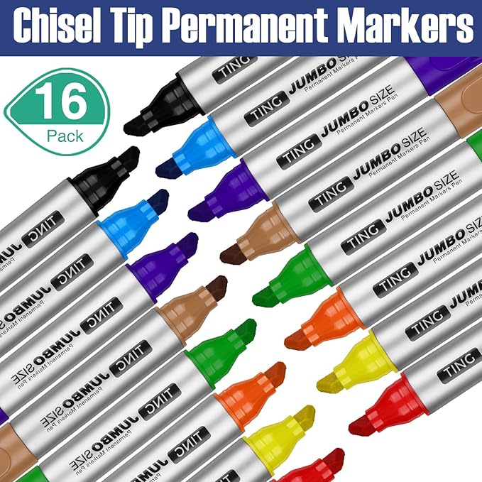 Fuutreo 16 Pcs Jumbo Size Permanent Markers Bulk Large Chisel Tip Permanent - Image 4