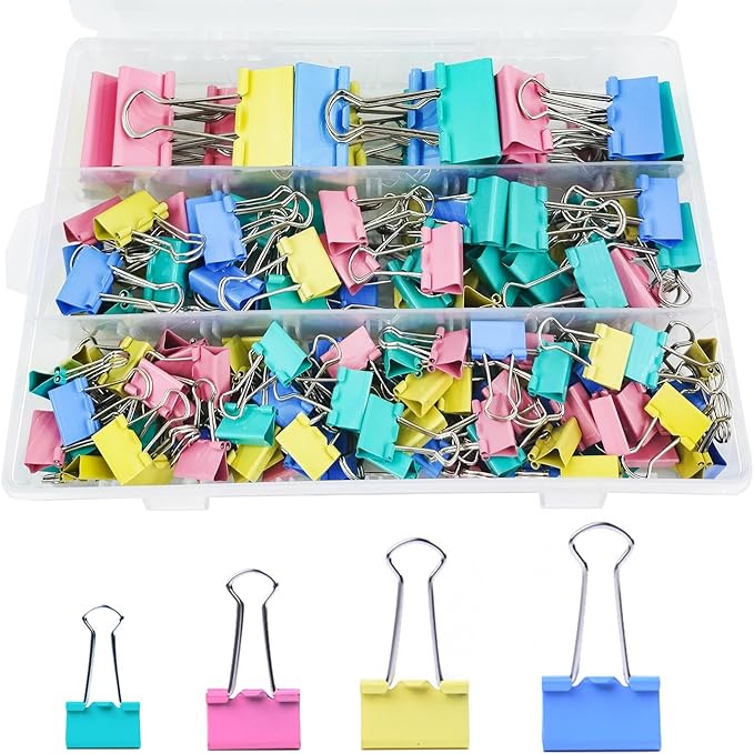 170 Pcs Binder Clips Assorted Sizes, Colored Large, Small Binder Paper Clips by Unknown