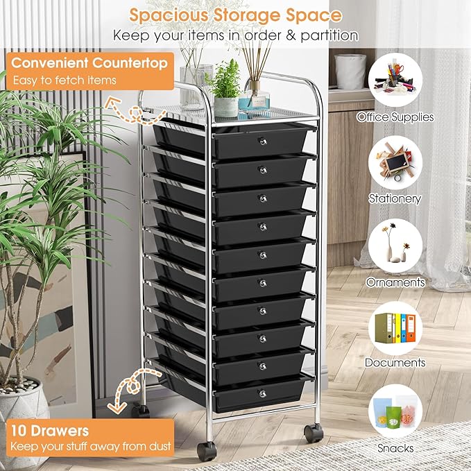 GLACER 10 Drawers Rolling Cart, Storage Cart - Image 6