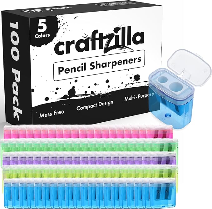 Craftzilla Pencil Sharpener 100 Pack, Manual Pencil Sharpeners Bulk by Craftzilla