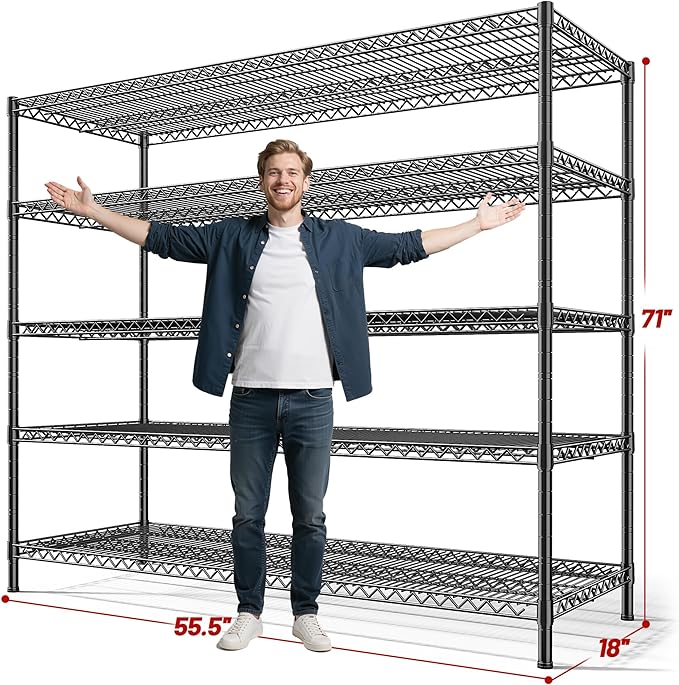 REIBII 55.5" W Storage Shelves 3200LBS Wire Shelving Unit 5 Tier Metal Shelving - Image 3