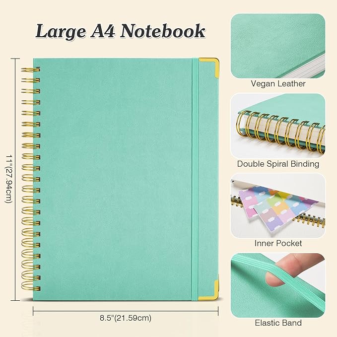 Bullet Dotted Journal Spiral Notebook, 300 Pages Leather Notebooks - Image 5