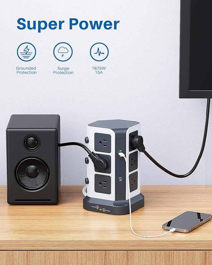 KOOSLA PD Power Strip Tower Surge Protector, USB C Desktop Charging Station - Image 5